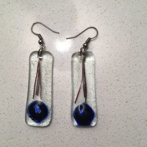 Clear and Blue Glass Earrings, Costume Jewelry